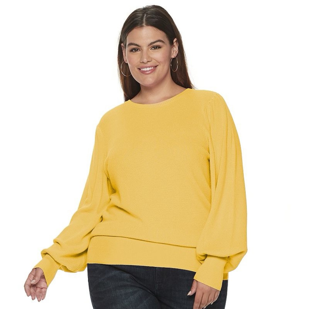 Evri Size 1X Yellow Balloon Sleeve Sweater